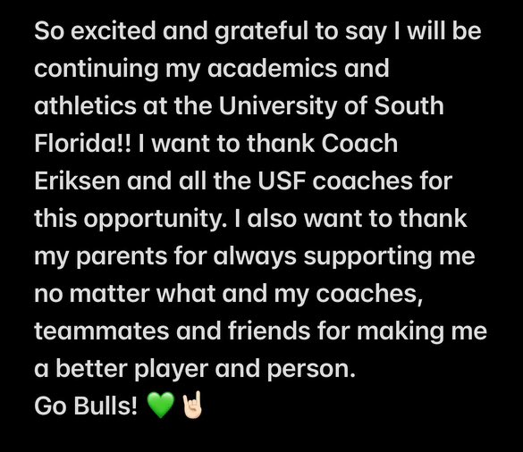 Elise McQuiston (@elise_mcquiston) on Twitter photo Can’t wait to be a Bull! #committed 💚🤘<a href="/USFSoftball/">USF Softball</a> <a href="/SBCoachNavi/">Lisa Navas</a> <a href="/CoachKarlaUSF/">Karla Claudio</a> <a href="/jklinefelter_1/">John Klinefelter</a> <a href="/CoachPatter1103/">Chris Patterson</a> <a href="/jkrone01/">Jeff Krone</a> <a href="/minietalexis/">Alexis Miniet</a> @HolyNamesAD <a href="/KalynCenal09/">Kalyn Cenal</a> <a href="/Softball_AHN/">AHN Softball</a> <a href="/Bullets_18u/">Clearwater Bullets-Klinefelter</a> <a href="/BMFastpitch/">Bay Made Fastpitch</a> <a href="/ExtraInningSB/">EXTRA INNING SOFTBALL</a> Can’t wait to be a Bull! #committed 💚🤘<a href="/USFSoftball/">USF Softball</a> <a href="/SBCoachNavi/">Lisa Navas</a> <a href="/CoachKarlaUSF/">Karla Claudio</a> <a href="/jklinefelter_1/">John Klinefelter</a> <a href="/CoachPatter1103/">Chris Patterson</a> <a href="/jkrone01/">Jeff Krone</a> <a href="/minietalexis/">Alexis Miniet</a> @HolyNamesAD <a href="/KalynCenal09/">Kalyn Cenal</a> <a href="/Softball_AHN/">AHN Softball</a> <a href="/Bullets_18u/">Clearwater Bullets-Klinefelter</a> <a href="/BMFastpitch/">Bay Made Fastpitch</a> <a href="/ExtraInningSB/">EXTRA INNING SOFTBALL</a>