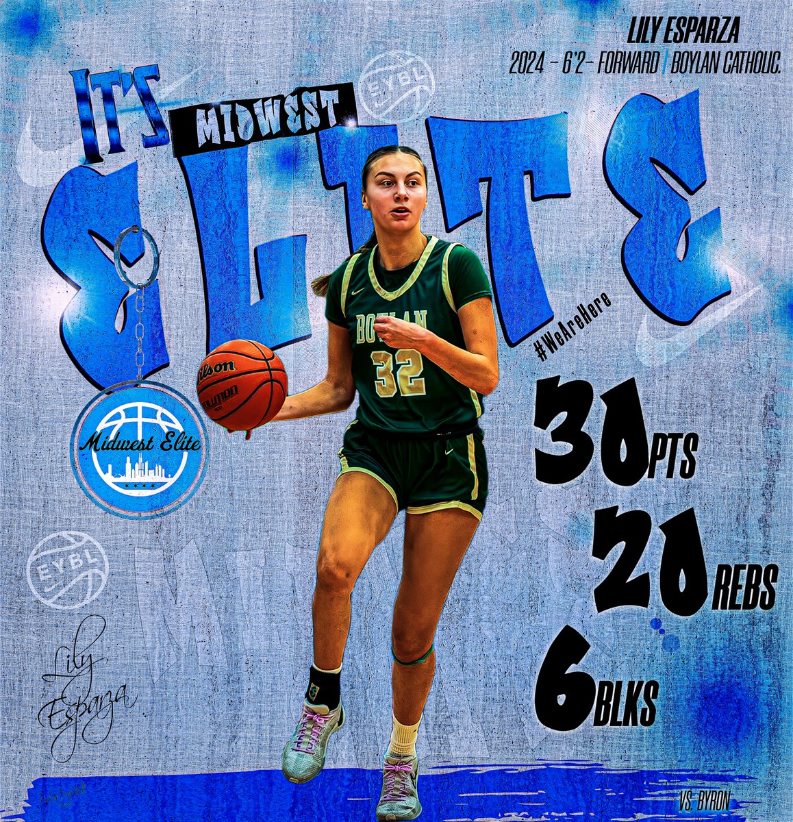Midwest Elite Meanstreets EYBL (@mwehoops_eybl) on Twitter photo Dominance from Lily Esparza 🏀🔥
2024 University of Denver Signee Lily Esparza (<a href="/lilyesparza32/">Lily Esparza</a>) showcased her brilliance in an overtime thriller against Byron H.S.! 🌟 Scoring an impressive 30pts, grabbing 20 rebs, and recording 6 blocks, leading Boylan Catholic to a thrilling Dominance from Lily Esparza 🏀🔥
2024 University of Denver Signee Lily Esparza (<a href="/lilyesparza32/">Lily Esparza</a>) showcased her brilliance in an overtime thriller against Byron H.S.! 🌟 Scoring an impressive 30pts, grabbing 20 rebs, and recording 6 blocks, leading Boylan Catholic to a thrilling