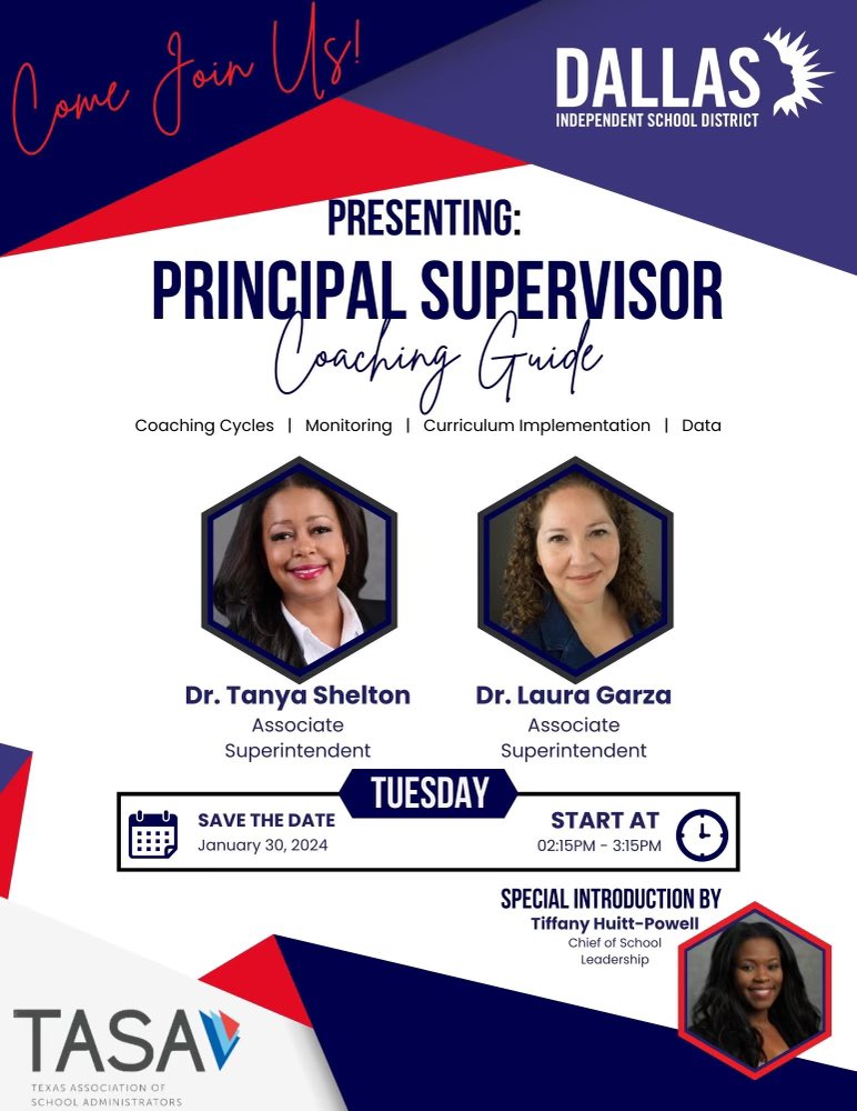 Excited to present at #TASA2024 with my colleague @LauraRubioGarza and our Chief who will kick us off @TiffanyHuitt1. Join us as we share principal supervisor coaching strategies based on our coaching guide.