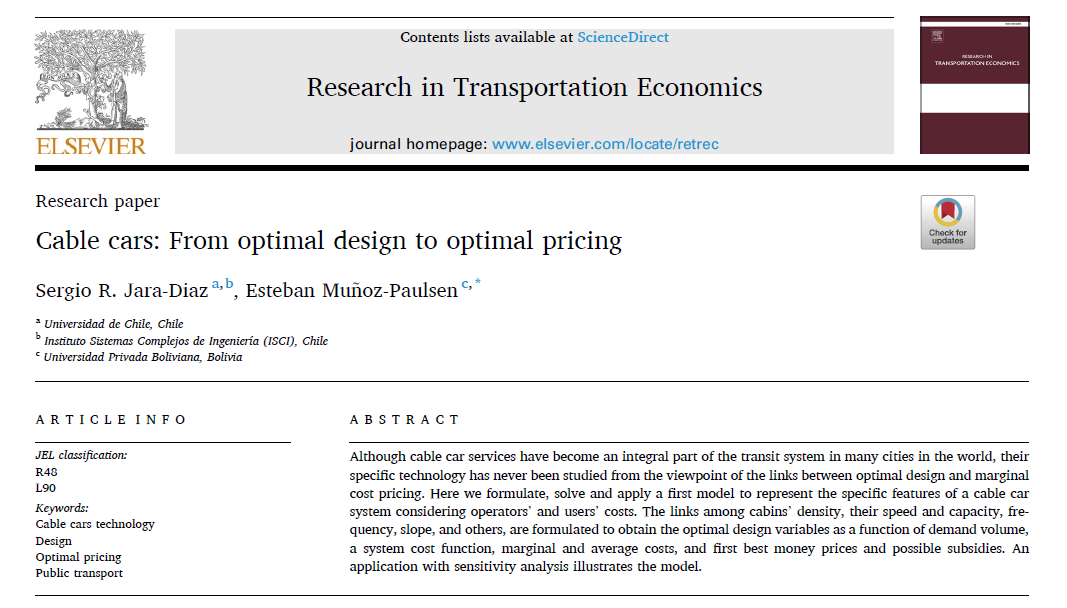 estebanmunozp's tweet photo. Teleféricos: del diseño óptimo a la tarificación óptima. Primer modelo incluyendo costos del operador y de los usuarios; se obtienen relaciones técnicas, tarifas y subsidios. Artículo publicado en Research in Transportation Economics junto a S. Jara-Diaz: https://t.co/CWBtpSWvcb https://t.co/i4lrjvxgUM