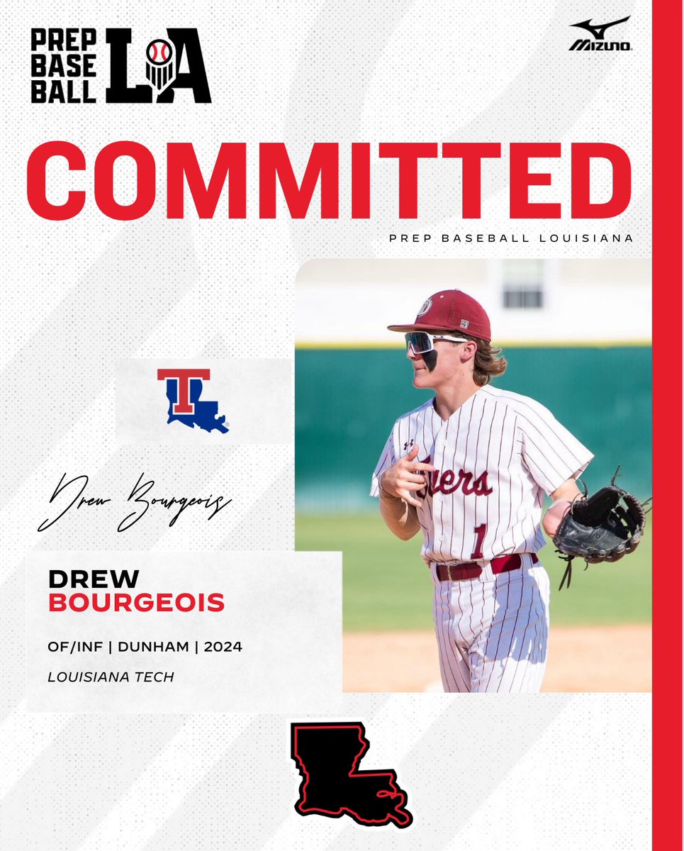 PrepBaseballLA's tweet photo. Congratulations to 2024 Drew Bourgeois (Dunham HS) on his commitment to Louisiana Tech University.  Bourgeois is the 47th commit from our 2022 Top Prospect Games.  #BeSeen

@prepbaseball | @DrewBourgeois10 | @AlexArmandPBR 

👤 https://t.co/hampeE5dzc https://t.co/KQoRo4jjHz
