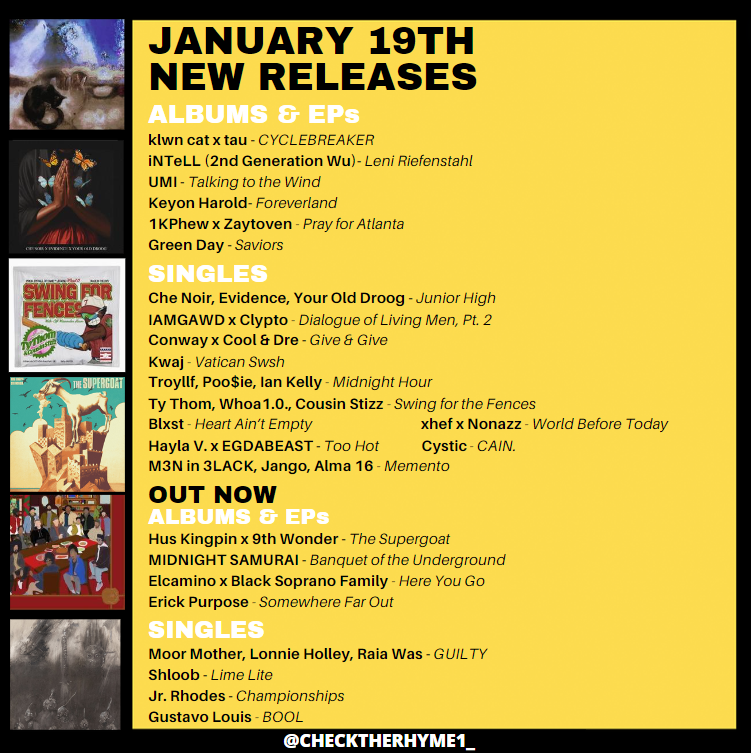 checktherhyme1_'s tweet image. 🚨This week&apos;s new drops

Che Noir, Evidence, YOD
Conway x Cool &amp;amp; Dre
IAMGAWD x Clypto
Kwaj
Hus Kingpin x 9th Wonder
Moor Mother, Lonnie Holley, Raia Was
Troyllf, Poo$ie, Ian Kelly
klwn cat x tau
Jr. Rhodes
UMI
Erick Purpose
Keyon Harold
xhef x Nonazz
+more