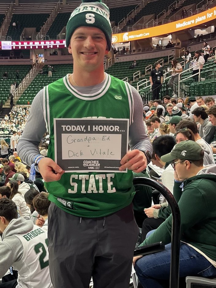 deb9195's tweet photo. @DickieV 
Michigan State Men’s Basketball  Coaches vs Cancer game. A dedication to you, Dick Vitale. 🙏 https://t.co/IUeO7oFdog