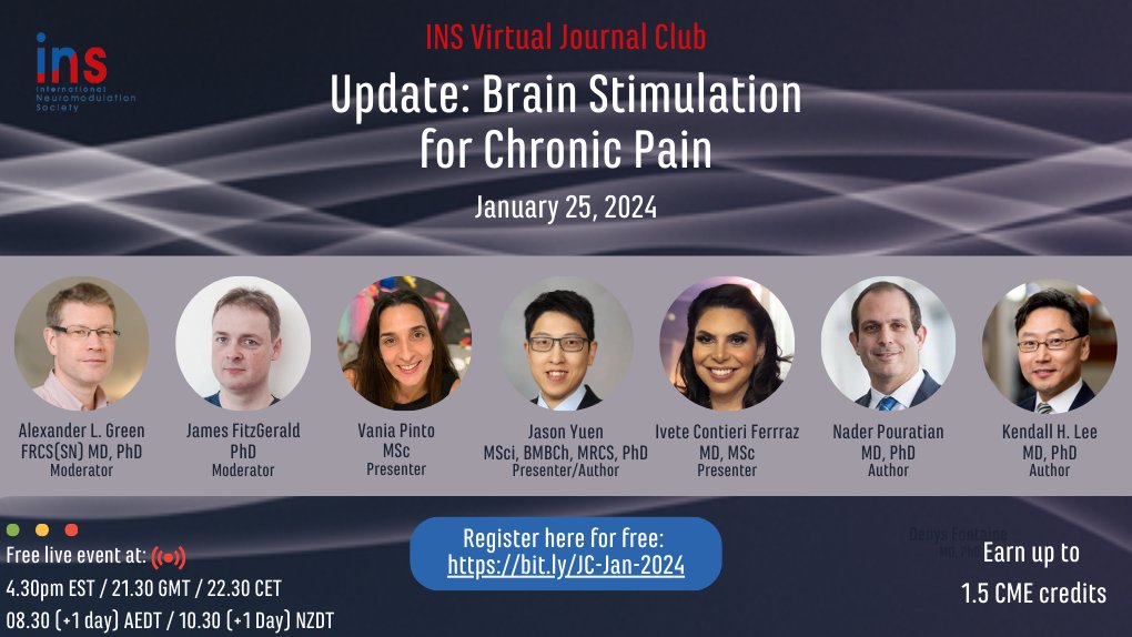 < 1️⃣ week until our 1st #JournalClub of 2024❗ Update: #BrainStimulation for #ChronicPain ♦️ January 25 @ 4:30pm EST/21:30 GMT/22:30 CET ♦️ January 26 @ 8:30 AEDT/10:30 NZDT Earn ≤ 1.5 #CME 👉 Register: bit.ly/JC-Jan-2024 #Neuromodulation #DBS #Depression