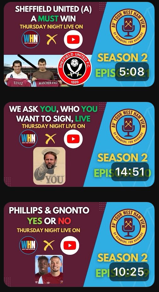 TheWestHamView's tweet photo. Tonight’s LIVE split into 3 parts - ALL LIVE on YouTube now⚒️

https://t.co/eEobzKT1j6 https://t.co/t7xiLKg9t1