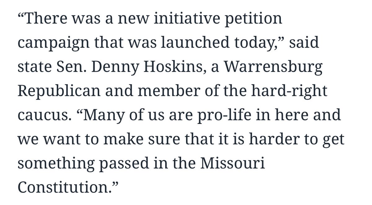 At the end of last session, the Missouri Speaker of the House let it slip that the reason the #moleg GOP wanted to end “one person, one vote” was b/c an abortion rights amendment would pass with a majority of voters. This year, they are doubling down and making it clear: