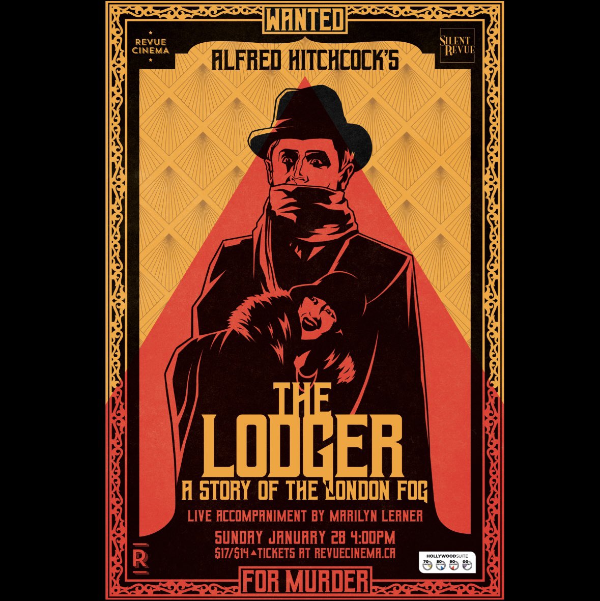 WANTED. FOR MURDER! 🩸 Behold our stunning event poster for Alfred Hitchcock’s THE LODGER: A STORY OF THE LONDON FOG (1927), screening Sunday, January 28th at @RevueCinema. Don’t miss Hitchcock’s first true suspense film! 🖤🤍 Grab your 🎟️ here ➡️ bit.ly/4aVsGCX