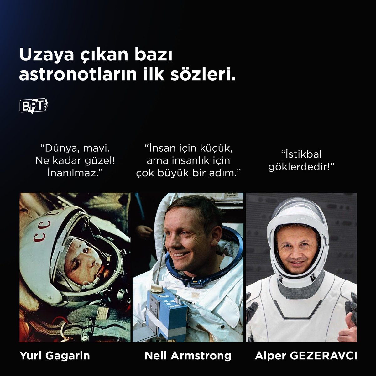 Uzaya çıkan bazı astronotların ilk sözleri.