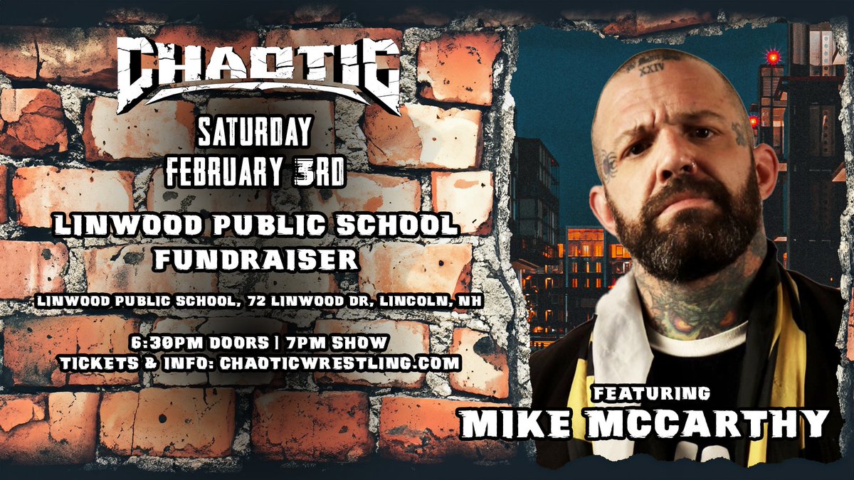 Chaotic Wrestling (@chaoticwrestlin) on Twitter photo 🚨NEW HAMPSHIRE UPDATE🚨
<a href="/brianmilonas/">Brian Milonas</a> & Mike McCarthy return to Chaotic Wrestling for our Linwood Public School Fundraiser
2/3 | Lincoln, NH
Tickets & Info: ChaoticWrestling.com 🚨NEW HAMPSHIRE UPDATE🚨
<a href="/brianmilonas/">Brian Milonas</a> & Mike McCarthy return to Chaotic Wrestling for our Linwood Public School Fundraiser
2/3 | Lincoln, NH
Tickets & Info: ChaoticWrestling.com