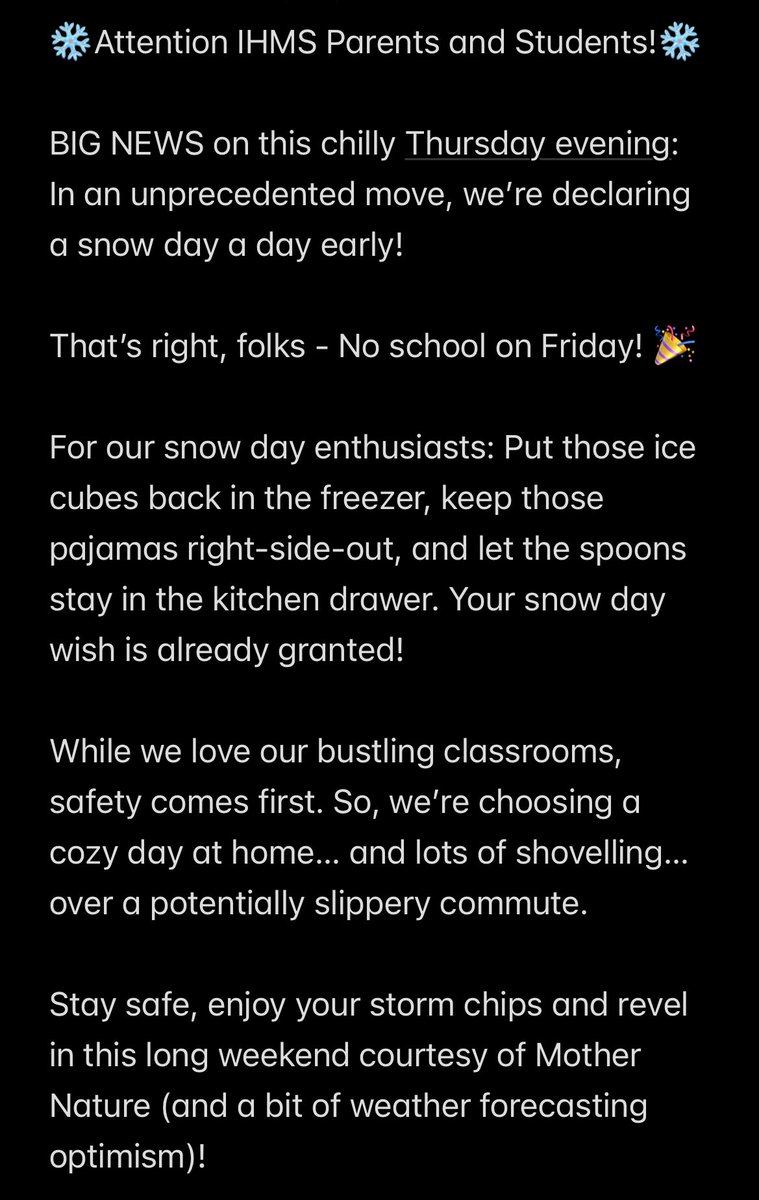 ☃️ #SnowDayAtIHMS ☃️