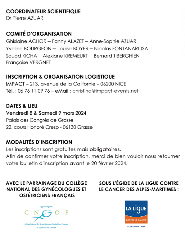 DrFontanarosa's tweet photo. L’équipe du service de Gynécologie et Obstétrique du Centre Hospitalier de Grasse 
invite tous les Professionnels de Santé 
aux 30èmes Journées de leur Congrès Annuel 
le vendredi 8 Mars et le Samedi 9 Mars 2024

Inscription obligatoire et gratuite: 
christina@impact-events.net https://t.co/kPj2CgeKJr