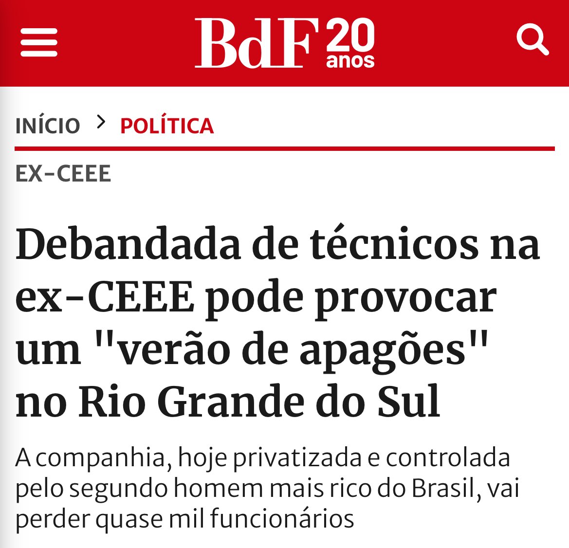 laurasito's tweet photo. Vou deixar aqui essa matéria de 2021 em resposta ao vídeo ridículo da CEEE Equatorial. https://t.co/bwroBZdZvw