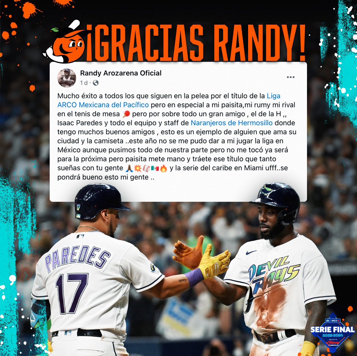 ClubNaranjeros's tweet image. Randy apoyando al #NaranjerosFlow en la Serie Final💥🍊

 ¡VAMOS CON TODO HERMOSILLO! 🙌🏽