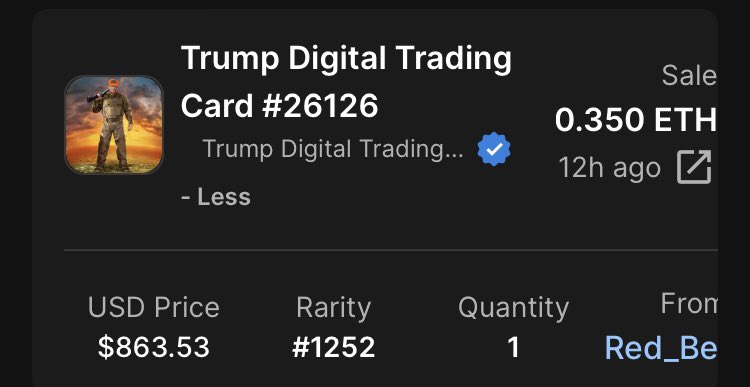 Quick double up again.

I’ve made about $1000 profit from Trump NFTs now. And this is only my second one I have bought and sold.

Stop waiting and go get that bag! 💰🤑

#Trump #Makeamericagreatagain #Merica