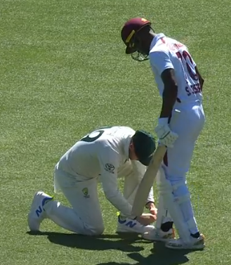 Shamar Joseph's new bunny forced to tie his shoes 😂 #AUSvWI