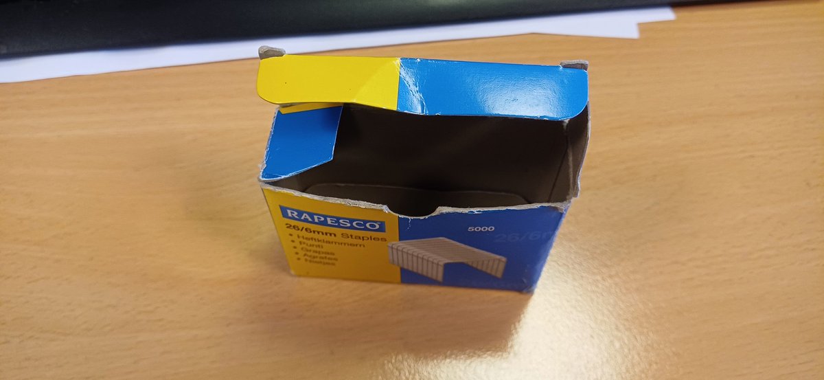 furrygerbil's tweet photo. #unexpectedlifegoal today I finished a box of staples I got when I started work in 2012. Made me oddly happy, 😆 https://t.co/imlmHe02OF
