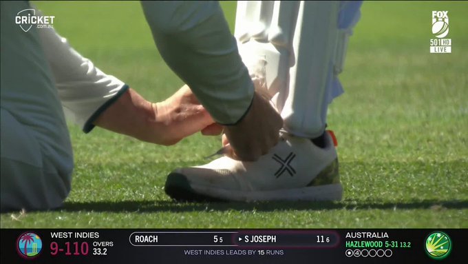 Steve Smith gives Shamar Joseph a hand with his laces 🤝 📹 Credits: Twitter/cricketcomau