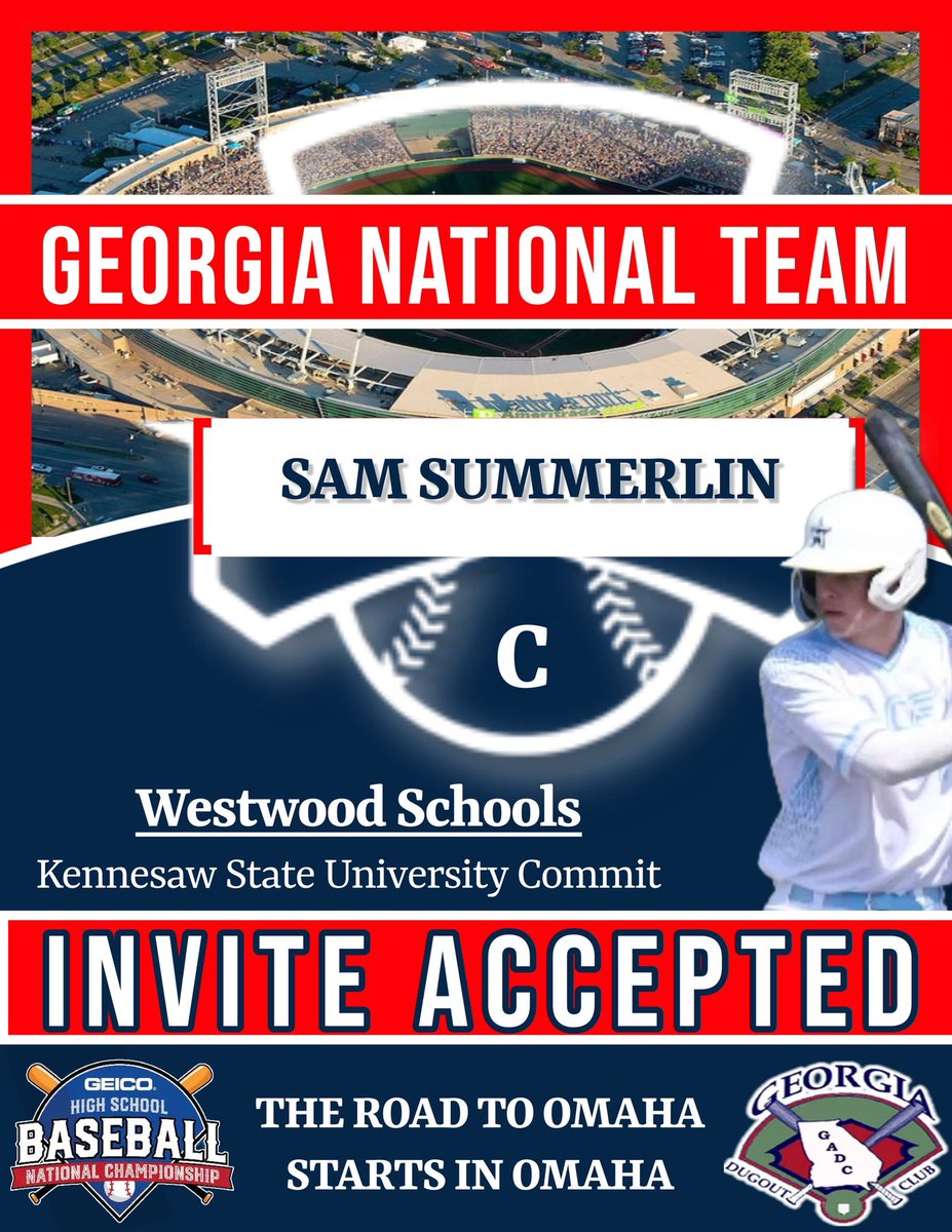 I am so excited to be chosen and proud to represent The Peach State in the Geico High School Baseball National Championships in Omaha, Nebraska. <a href="/PG_Georgia/">Perfect Game Georgia</a> <a href="/PBRGeorgia/">Prep Baseball Georgia</a> <a href="/TheCoachesBoxGA/">Coaches Box Georgia</a> <a href="/gdcbaseball/">Georgia Dugout Club</a> <a href="/KSUOwlsBaseball/">Kennesaw State Baseball</a> <a href="/Hudson_PBR/">Hudson Graham</a>