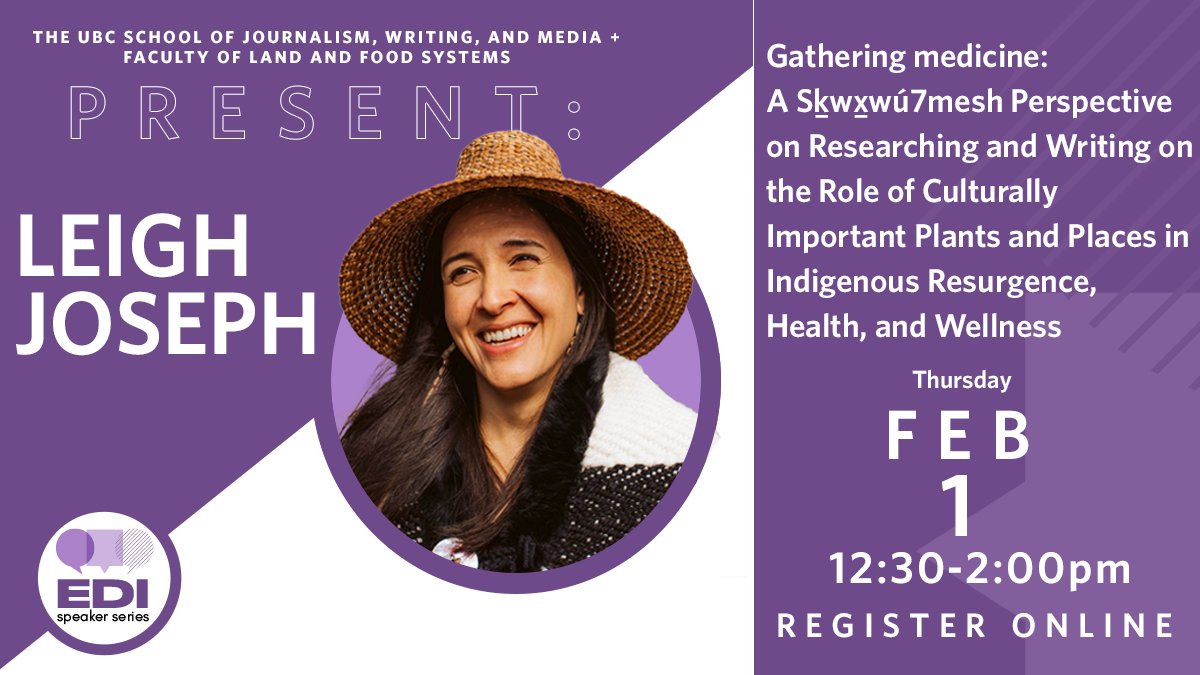 UBCWRDS's tweet photo. On Feb 1, join ethnobotanist Leigh Joseph for an online talk presented by JWAM and LFS!

Joseph will explore her research on how important plants support culturally grounded wellness practices and the wider Indigenous resurgence.  

Register now: https://t.co/npl1pHr0LM 
#ubc https://t.co/bkvfa5SyLg