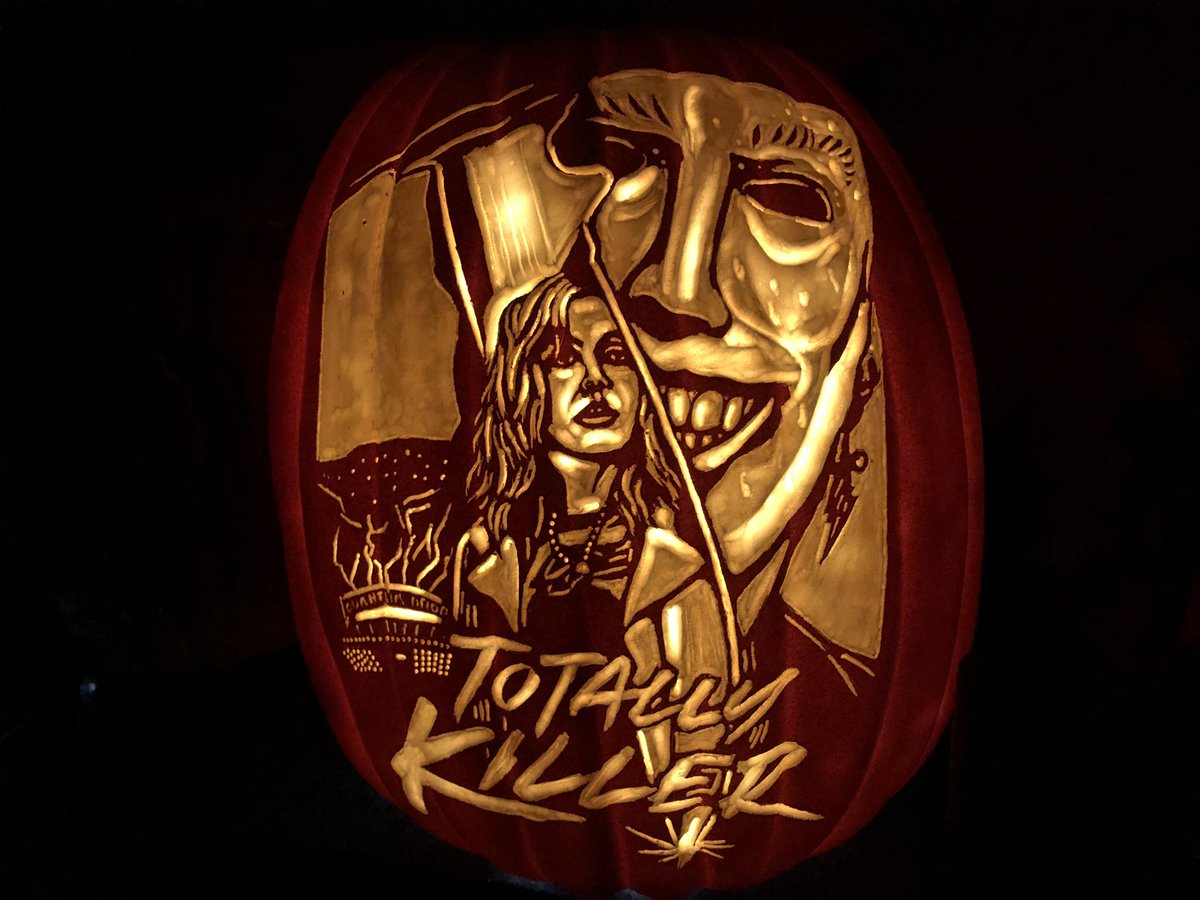 Totally Killer is ready for <a href="/monstermaniacon/">MONSTER-MANIA CON</a> in March. #totallykiller #kiernanshipka #slasher #80s #horror #pumpkin #pumpkincarving #carving #dremel #art #handcarved #foampumpkin #ianspumpkincarvings
