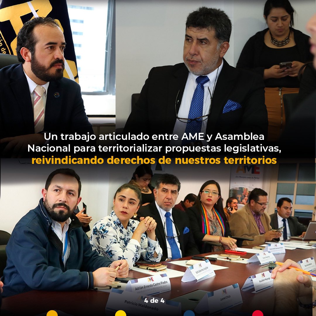 El presidente de #AME, <a href="/patricio_maldo/">Patricio Maldonado</a>, mantiene una reunión de trabajo con Asambleístas de #Tungurahua, #Azuay, #Cañar y #MoronaSantiago.

Buscamos reformas legislativas claves para el municipalismo, como la Ley 047 y el Art. 118 del COPLAFIP