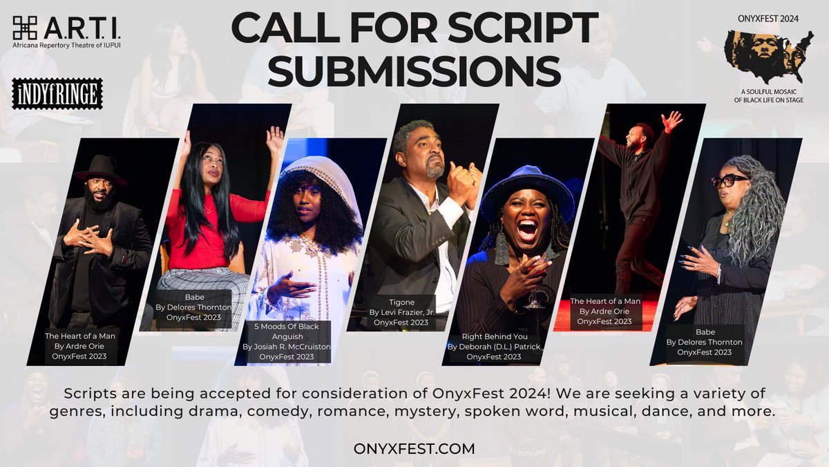 🎉Scripts are being accepted for playwrights to be considered to participate in #onyxfest2024! This marks the 5th anniversary of the collaboration between IndyFringe & the Africana Repertory Theatre of IUPUI (#ARTI) and the 14th staging of #onyxfest. 

ONYXFEST.COM