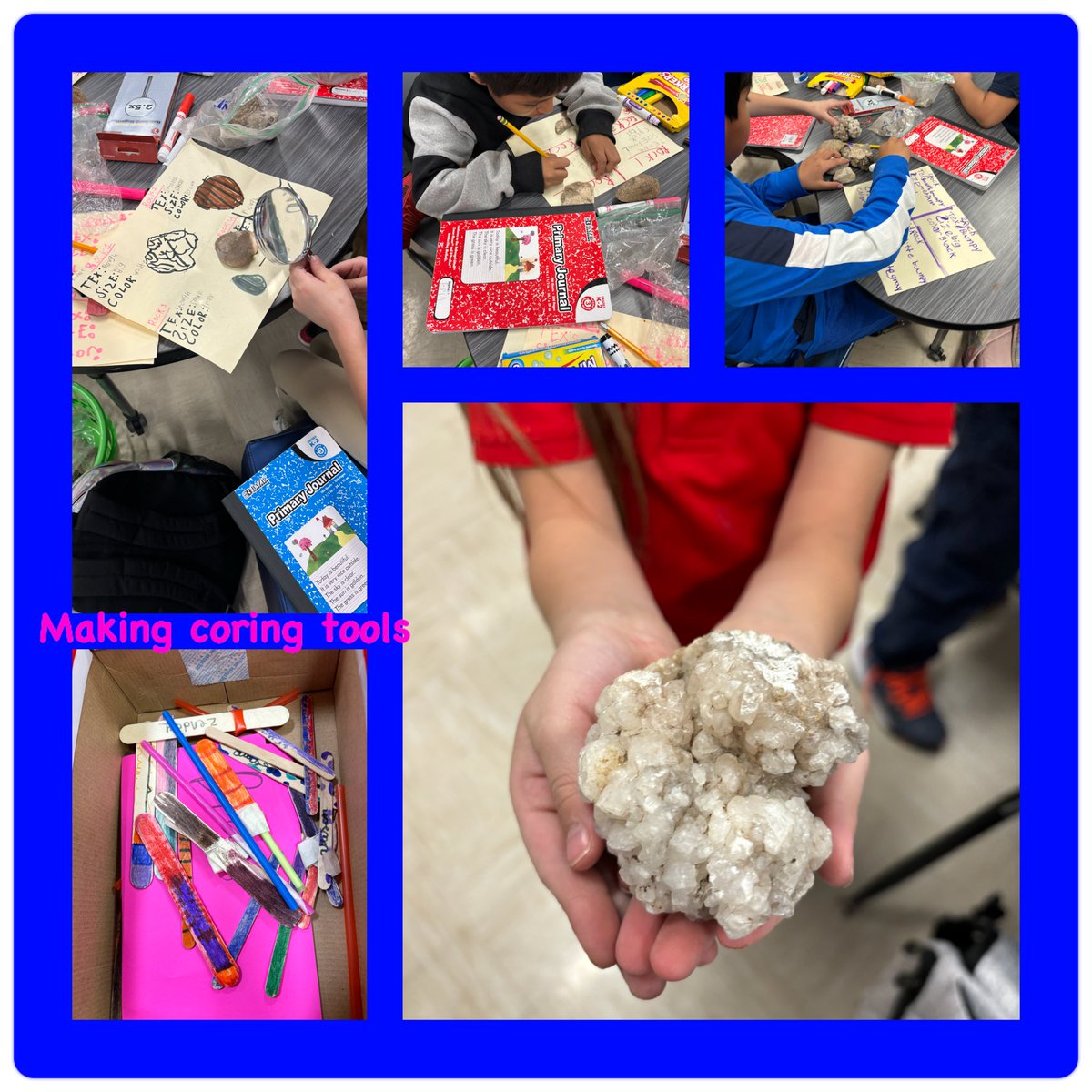 Rocks rocks rocks! STEM lesson really rocks! Students observing rocks up an close. Found some treasures!!! @ValChavez2018 @JMadrid_YISD @PK8Academics @YsletaISD