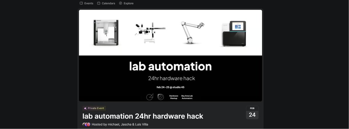 getting ready for second ai in motion hack with <a href="/jaschawilcox/">Jascha</a> and luis

theme: lab automation
date: end of feb

who in the bay area should we be talking to? have a few spots left for sponsors, specifically on challenge tracks (donating hardware, data, labware, etc)