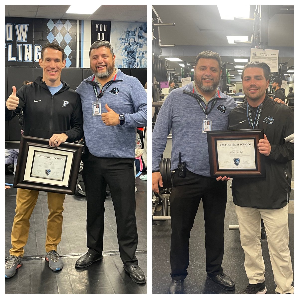 Today we recognized @jollyscholle as our @PaetowHS Teacher of the Year and @CoachYorloff our Rookie Teacher of the Year! Both are amazing educators who make a difference in the lives of our Panthers everyday! #PantherProud