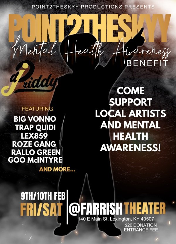 P2TSProductions's tweet photo. Wooooooooo we got a lineup for you!!!! I'm talking at least 16 of your local artists favorites! This is turning out to be a damn music festival with Local artists! 🔥🔥 I love it. February 9th and 10th we are putting on a show! Point2TheSkyy Mental Health Awareness Benefit!!! https://t.co/nBhkpzK9A9