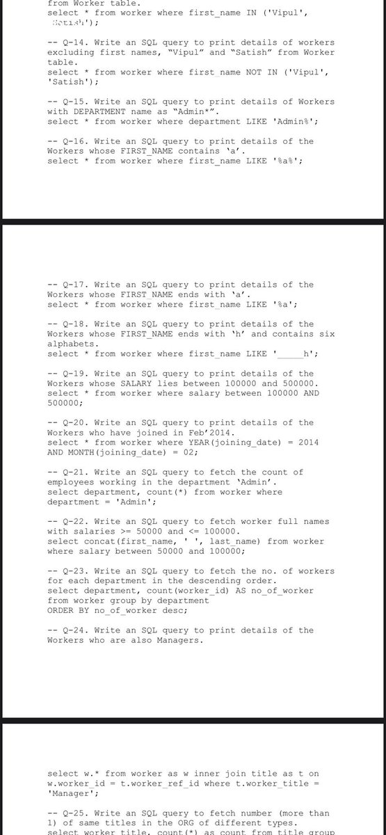 omoalhajaabiola's tweet image. Top 50 SQL queries during Interviews