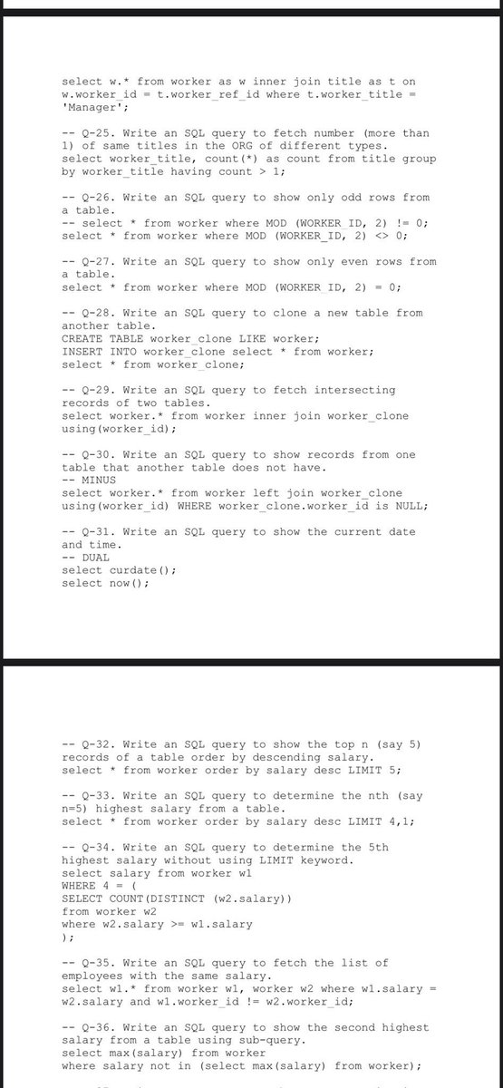 omoalhajaabiola's tweet image. Top 50 SQL queries during Interviews