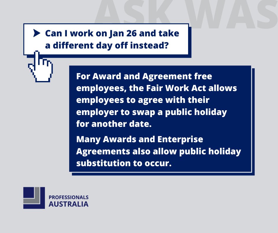 PA union members get up-to-date, professional legal and industrial advice from their Workplace Advice and Support Team (WAS). Contact PA for more information on whether you are entitled to substitute a public holiday ☎️ 1300 273 762
