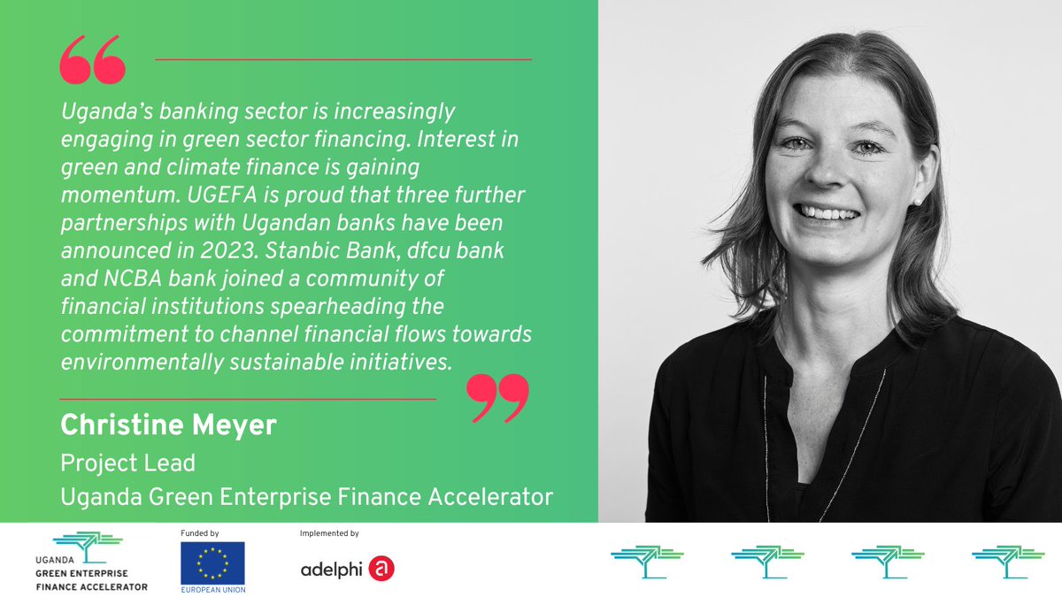 In 2023 UGEFA expended its efforts in supporting #greenentrepreneurship in #Uganda through #greenfinance with new partnerships with banks 🤝 🗣️ Christine Meyer, UGEFA Project Lead underlined the importance of such partnerships More here 👉 ugefa.eu/news/ugefa-yea…