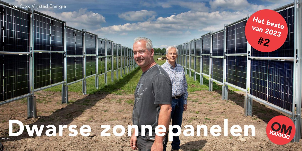 De beste Omdenkverhalen van 2023 - #2
*
Je ziet ze steeds vaker langs de snelweg of vanuit de trein: zonneweides. Boer Gijs de Raad uit in Culemborg heeft er ook eentje, maar pakt het anders aan. Hij heeft zijn zonnepanelen verticaal op het land gezet: omdenken.nl/inspiratie-en-…