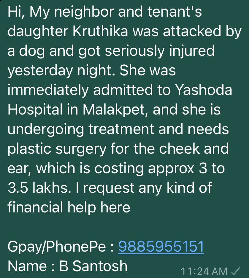 harishchidugu's tweet photo. Hi @KTRBRS sir, 

My tenants daughter “Kruthika” was attacked by stray dog. Her family is financially very poor. This kid needs help. Requesting you to assist. 

@BRSparty @BRSHarish @KTRoffice @MinisterKTR #KTR #BRSParty https://t.co/t73jamR3AN