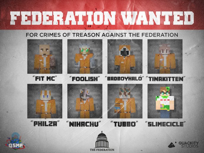 QsmpEN's tweet image. ⚠️QSMP EMERGENCY ANNOUNCEMENT

WANTED FOR TREASON AGAINST THE FEDERATION 

Information about their location will be rewarded. 💰

#QSMP #QSMP2024