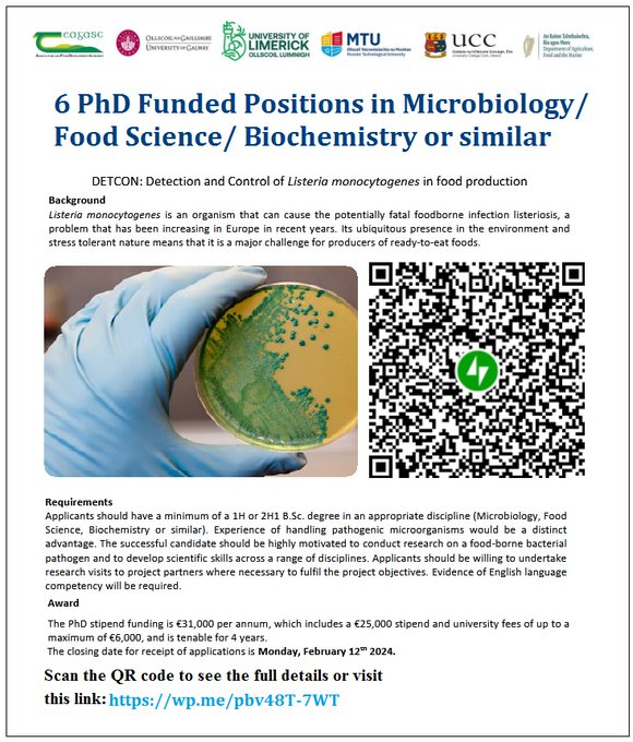  6 PhD Funded Positions in Microbiology or Food Science 🦠 at One of Six Collaborating Institutions within Ireland