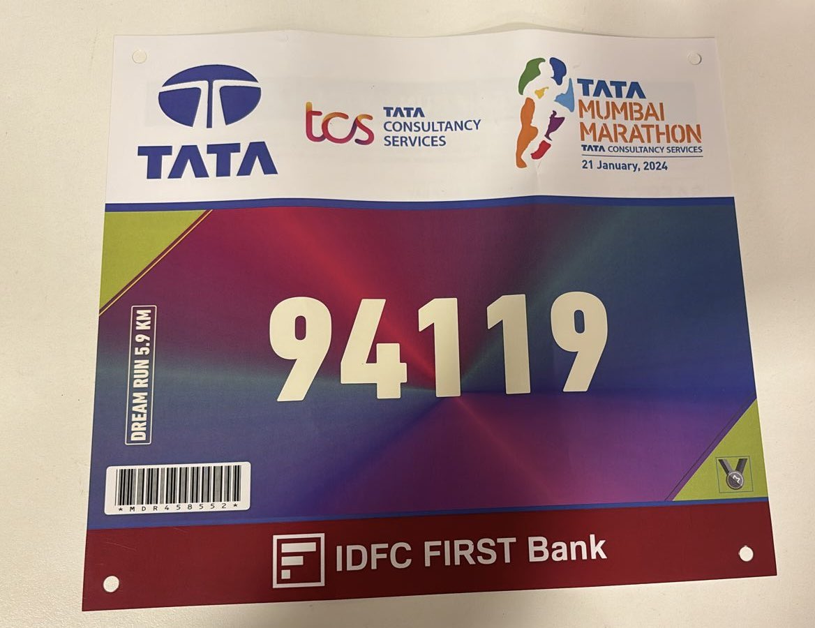 Too excited to receive my bib / running number for @TataMumMarathon ! Look forward to Sunday . #runindiarun