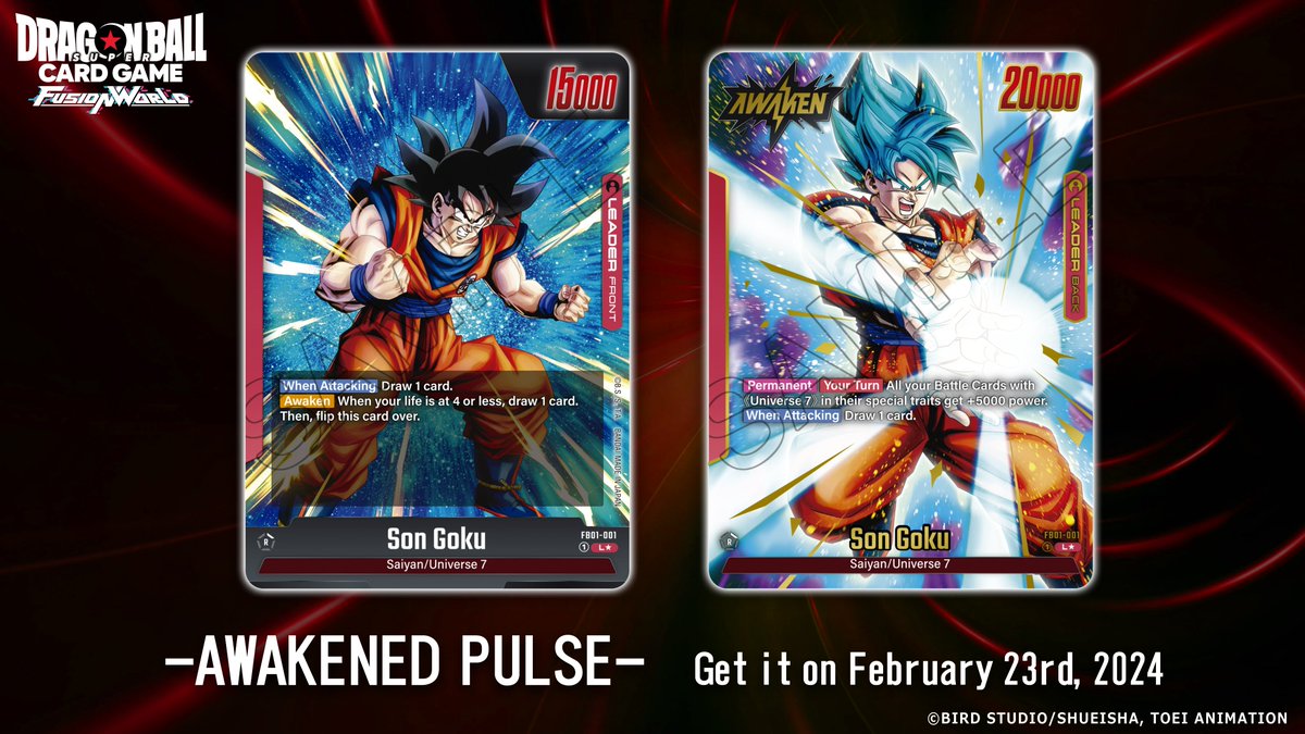 Fusion World Booster Pack -Awakened Pulse- [FB01] Reveals] Here is the  Alt-Art of the Leader cards Son Goku and Beerus along with an actual photo  of them! It'll be released on Feb.