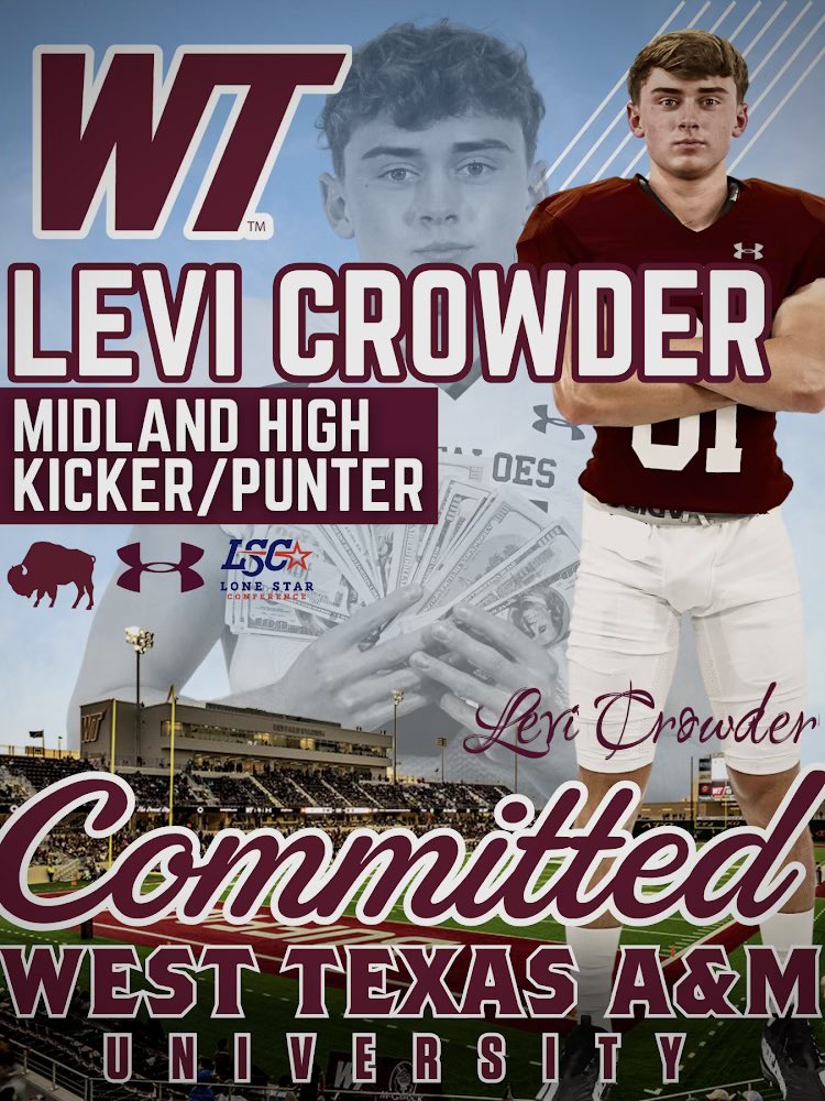 Levi Crowder (@levi_crowder31) on Twitter photo Blessed to announce my commitment to West Texas A&M! Thank you to my family, and all my coaches who have helped me along the way. All glory to God! #GoBuffs
<a href="/CoachJoshLynn/">Josh Lynn</a> <a href="/coachjrick/">Justin Richter</a> <a href="/Coach_Fortune/">Thad Fortune</a> <a href="/CoachCam36/">Brian Cameron, Ed.D.</a> <a href="/Brandon_Smith52/">Brandon Smith</a> <a href="/OberkromKicking/">Jaden Oberkrom</a> Blessed to announce my commitment to West Texas A&M! Thank you to my family, and all my coaches who have helped me along the way. All glory to God! #GoBuffs
<a href="/CoachJoshLynn/">Josh Lynn</a> <a href="/coachjrick/">Justin Richter</a> <a href="/Coach_Fortune/">Thad Fortune</a> <a href="/CoachCam36/">Brian Cameron, Ed.D.</a> <a href="/Brandon_Smith52/">Brandon Smith</a> <a href="/OberkromKicking/">Jaden Oberkrom</a>