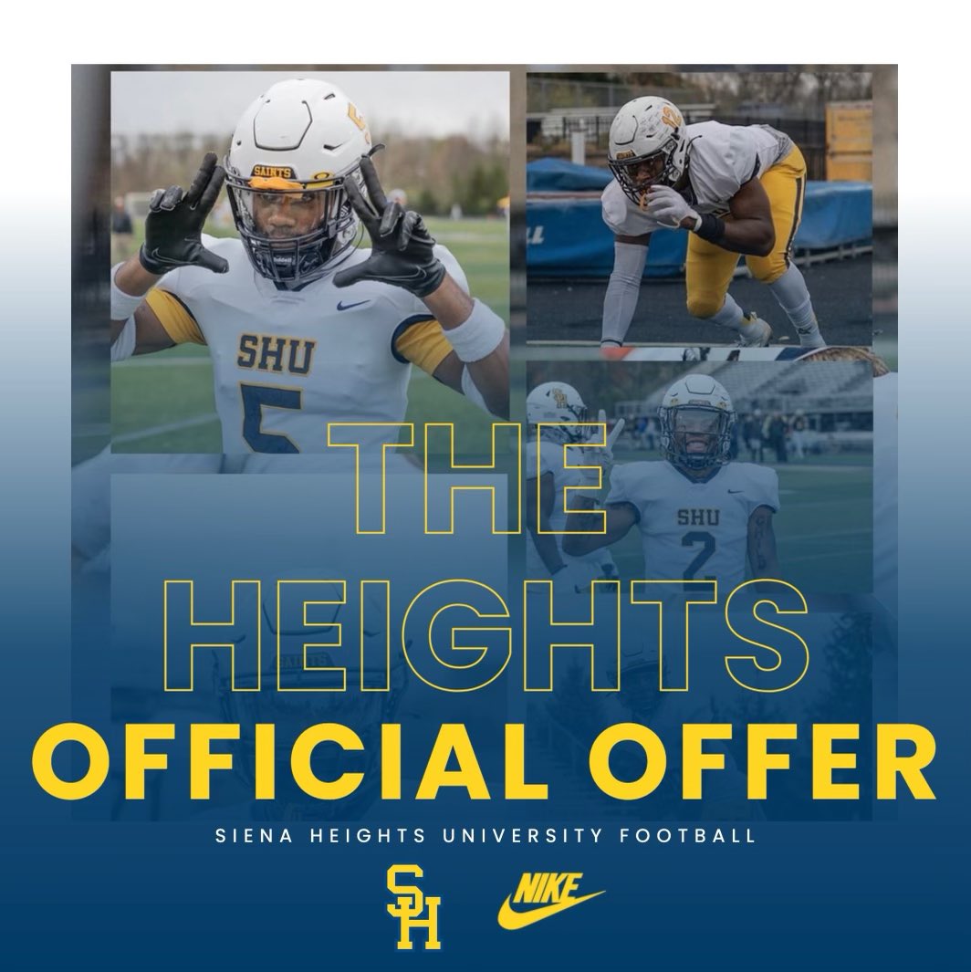 _dann248's tweet photo. After a great visit I am blessed to receive a full scholarship to play football at sienna Heights 🔵🟡
@CoachShaah 
@CoachKohn12 https://t.co/TN43hWUMXj