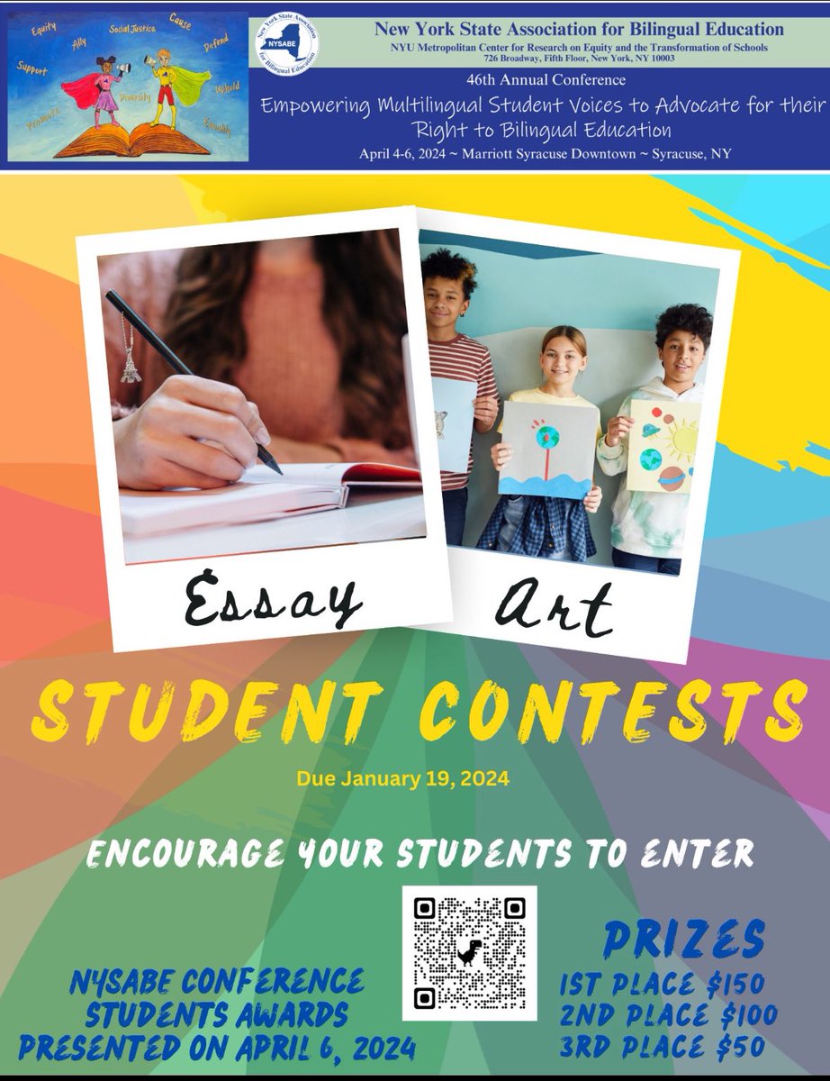 📌Tomorrow is the final day to submit student entries. Let's honor the creativity and artistic talents of our multilingual learners! Click link below for details: nysabe.net/2024-nysabe-co…