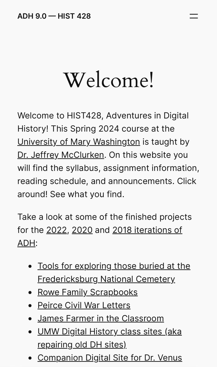 16 years in to one of the first undergraduate digital history classes, I’m excited to start the most recent version with some amazing students. courses.mcclurken.org/adh24/ #adh2024