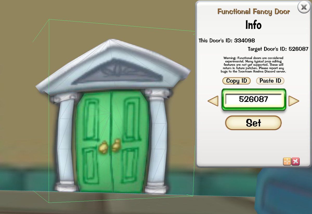 ToontownRealms's tweet photo. Creating your own areas in Toontown just got way easier! With our Beta 1.5.0 update comes the ability to connect doors and fully customizable interior props! Play now or read more at https://t.co/qGi9AiVM3P https://t.co/idhylG7agP