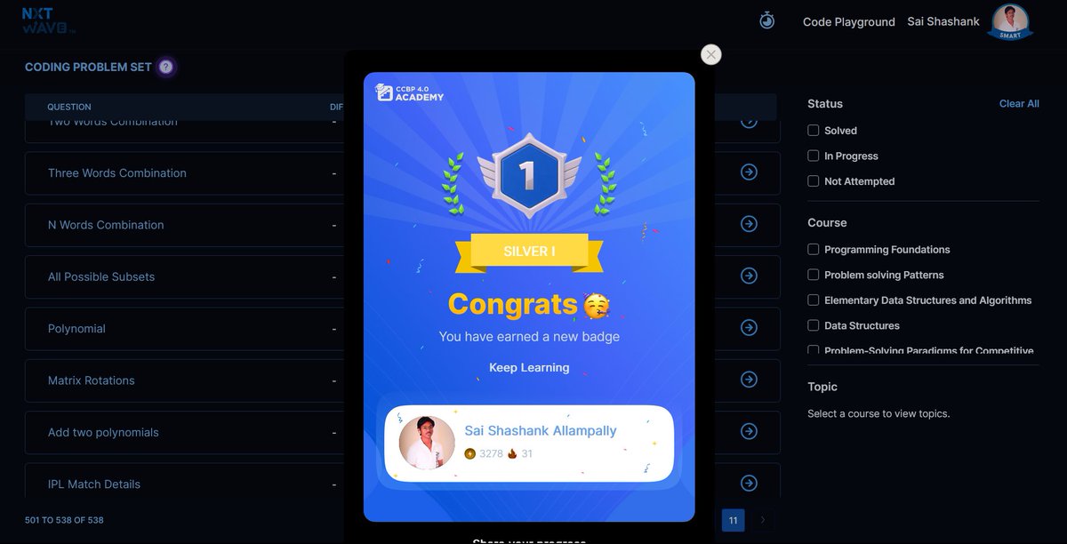 AllampallySais2's tweet photo. silver 1 badge from nxt wave
#JavaScript #NxtWave #techprojects #opportunities #hashtag #growthmindset #hashtag #newbeginnings #coding #pythonprogramming
#linkedin #ccbp #ccbpian #ccbp4 #nxtwave #google #microsoft #tesla #wipro #jaihind #india #hyderabad #socialmedia https://t.co/HmGlgFxmMu