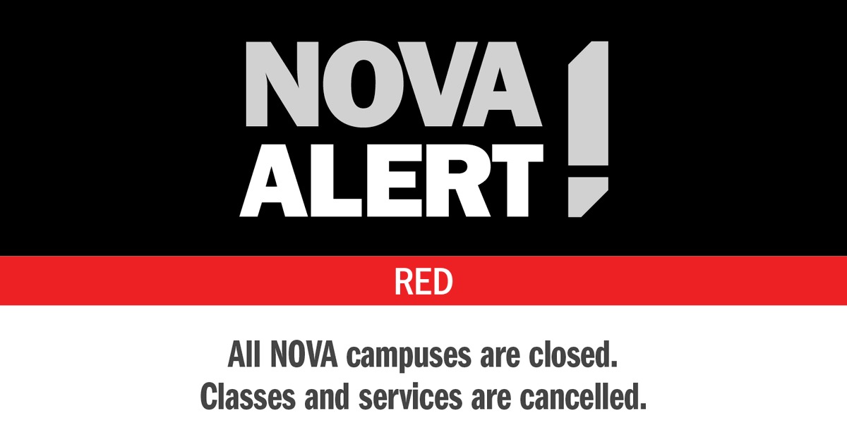 #NOVA will be closed on Friday, January 19 due to inclement weather. Both in-person and virtual classes and services are cancelled for the day.

Visit nvcc.edu for details.