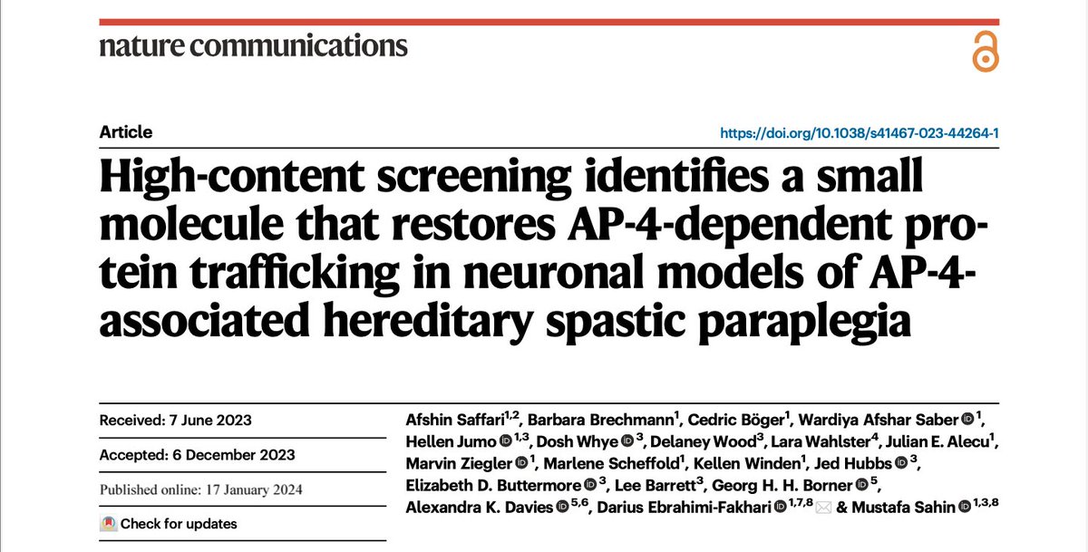 This week we @BostonChildrens @FMKirbyNeuro report in @NatureComms a cell-based phenotypic high-throughput assay for AP-4-related #hereditaryspasticparaplegia. Screen of ~29K compounds with @Astellas identified BCH-HSP-C01 👉🏽 #raredisease @CureAP4 @CureSPG50 @SpasticParapleg