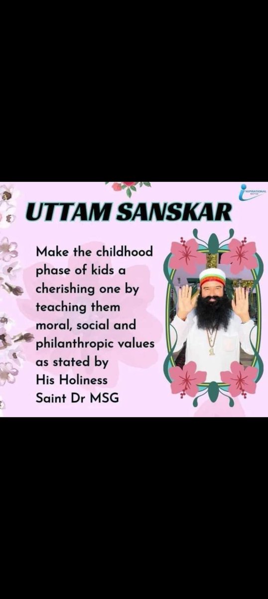 To develop Indian culture and moral values ​​among children, Pujya Guruji Saint MSG Ji has started 'Uttam Sanskar'campaign. Under which Saint MSG Guru has inspired the parents to teach their children about good humanity 3 days a week or daily.
#KeepValuesAlive