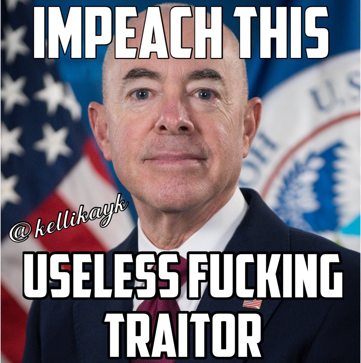 Impeach Mayorkas then kick his ass out of the country!
He doesn’t deserve to be here 🖕